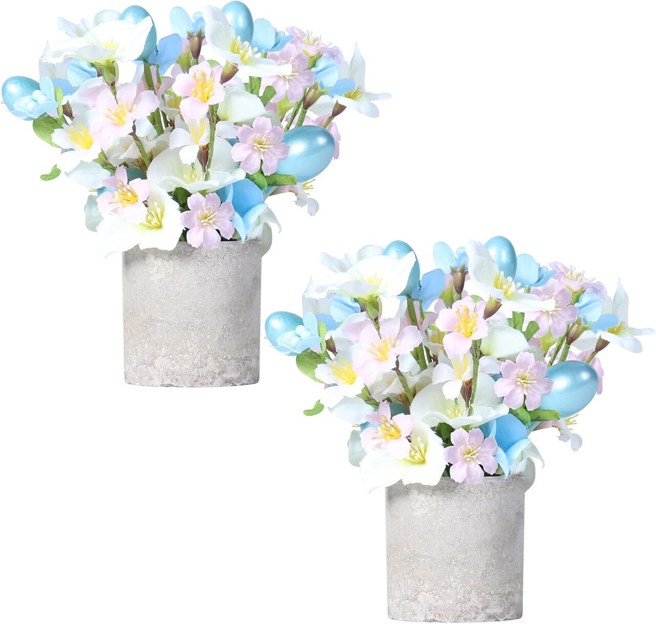 Easter Decorations, 2PCS Artificial Easter Blue Flower Egg Potted Table Decorations, for Home Farmhouse Fireplace Holiday Spring Party Decor.